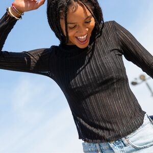 NWT Natural Life Pearl Knit Layering Long Sleeve Top in Black Size XL